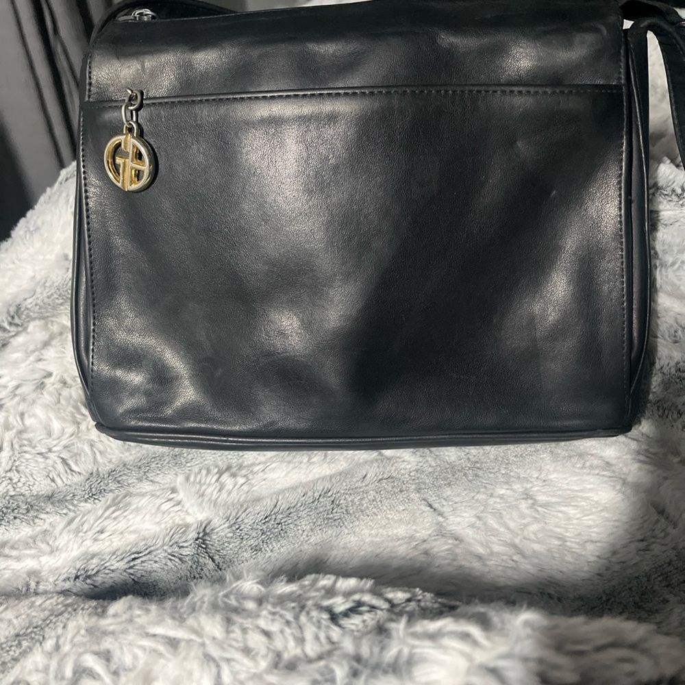 Black Leather Crossbody Bag with Gold Charm